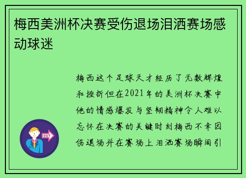 梅西美洲杯决赛受伤退场泪洒赛场感动球迷 梅西美洲杯决赛受伤退场泪洒赛场感动球迷